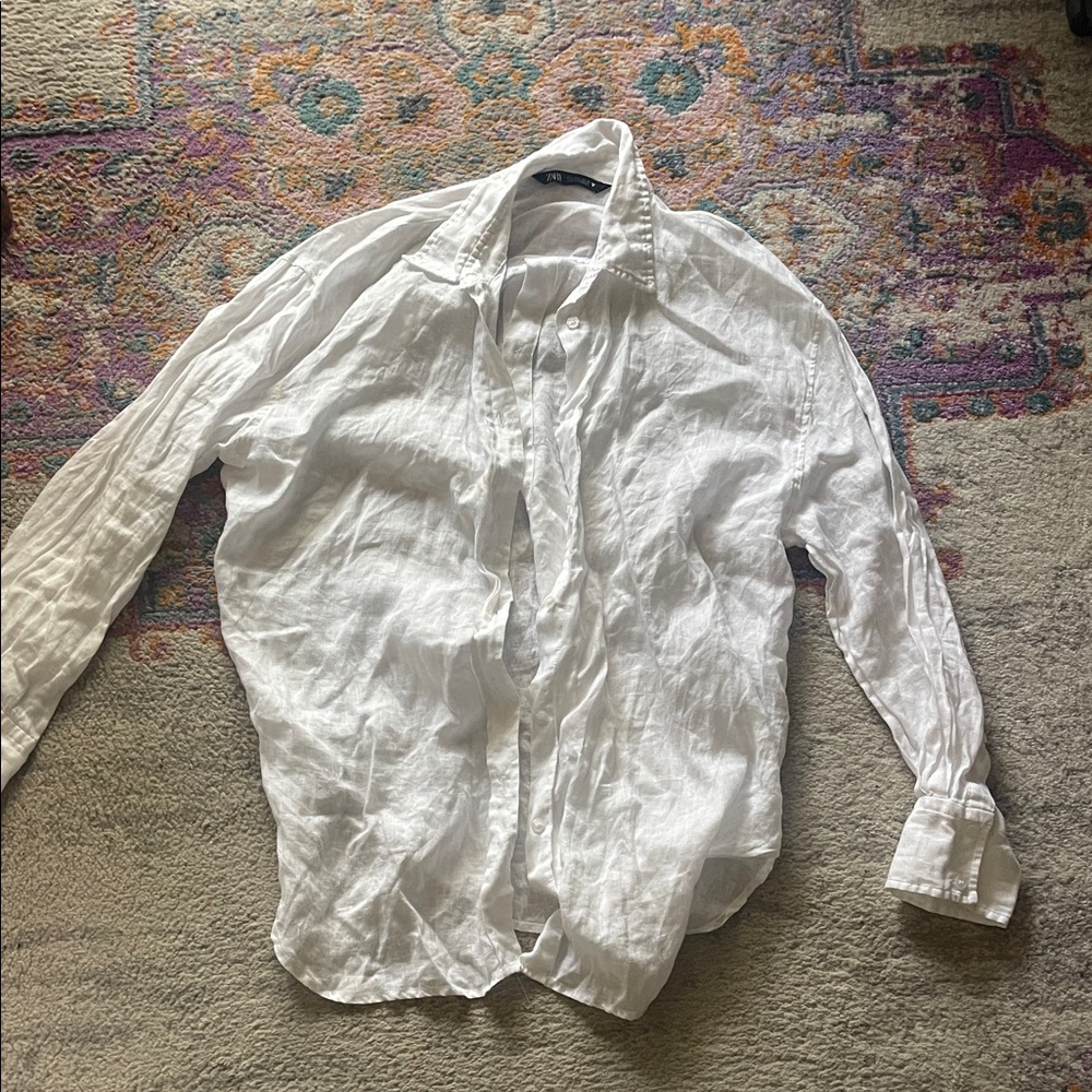 Zara white linen shirt w buttons in the front & back GUC  just a little wrinkly